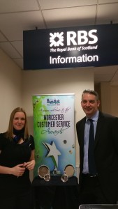 RBS Bank Manager Jennifer Butler with Hea dof Worcester BID Adrian Field